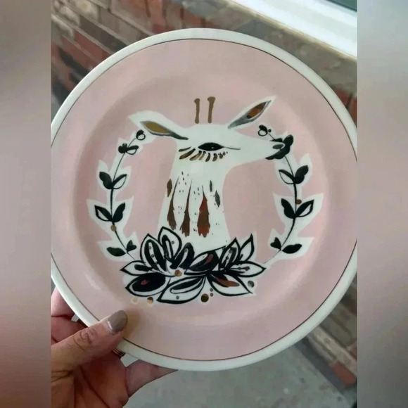 Anthropologie Corrina Pink & Gold Fawn 8 1/4" Dessert Plate. - Picture 3 of 6